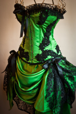 Ccalliope:   Green Gypsy - Steampunk Green Black Burlesque Corset Costume Halloween