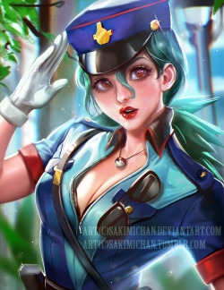 sakimichan:I though I’d add officer Jenny to my poekmon collection since I already painted Nurse joy ^_^  I got my inspiration/reference form this awesome  cosplay : http://tinyurl.com/kyxq4nc PSD,Video process, High res of this piece and others