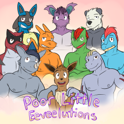 Poor Little EeveelutionsBasically, I did a picture series of all the previous eeveelutions and paired them up with big bara pokemen.  It’s most definitely taking inspiration from gay porn films of the similar title.