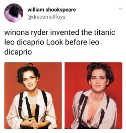 hiyoshiwakashi: somewhathonestabe:  allshipscanon123:  dadhopper: Titanic where everything is the same but winona ryder plays Jack and we get to see her and Kate winslet fall in love   And they both fucking make it alive??? and grow old together. Making