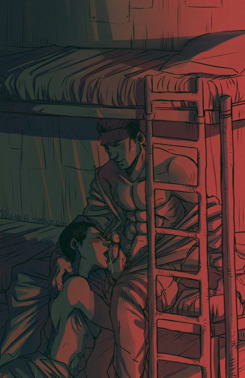 aileine:  kisu-no-hi:  A little something for Aileine’s awesome prison eruri AU!  YEEEEESSSSSSS. Kisu, you’re making me feel soooo gooood. The sweet roughness of a prison romance. The consensuality of the act. THE TWO STORY BED. Ohhhh, it gives ideas,