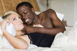 interracial-cuckold-lifestyle:  Another happy sexy interracial couple enjoys some “sack time” together. 