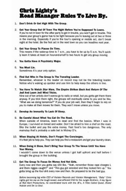 Chris Lighty&rsquo;s Road Manager Rules To Live By. (via egotripland) Rest Peacefully, Chris.