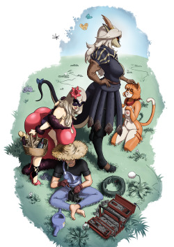 s-purple:  koboldmakiii: done. the boob on head thing is dumb but kind of cute? i donno. this is fan art, the characters are part of the game cloud meadow. more info about their project can be found here –&gt; CloudMeadow  Hell yeah excellent work my