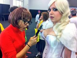 anothercutenerdblog:  Gina B. as Velma (Scooby Doo) &amp; Nicole Marie Jean as Emma Frost (X-Men) 