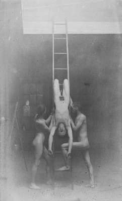 1bohemian:  CIRCLE OF THOMAS EAKINS (1844-1916) Male Students Posing at the Art Students’ League of Phildelphia (Three figures posing with ladder) Albumen print. 1886. 7 3/8 x 4½in. (18.8 x 11.5cm.) Provenance Charles Grafly, Jr.; by descent to Dorothy
