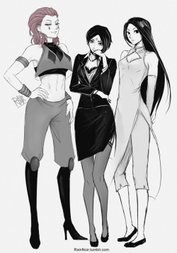rainnoir:  Hunter x Hunter - Adultrio genderbend. (request by @momoi0324​) Turns out they look like belong to Charlie’s Angels, Sin City or some kind of spy films.Hisoka, the red hot spicy babe. Chrollo, the femme fatale [x]. Illumi, the badass