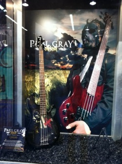 Paul Gray bass guitar display