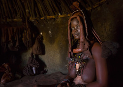   Woman Wearing Wedding Headdress In Himba Tribe, Epupa, Namibia, by Eric Lafforgue.