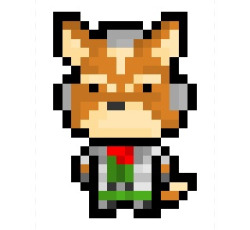 pixelblock:  Fox McCloud, the incredibly talented Arwing pilot, leader of Team Starfox and main hero of Nintendo’s “StarFox” series, now shrunk down to a relatively tiny 16 x 23 pixel resolution sprite.  See Also:Slippy ToadPeppy HareFalco Lombardi