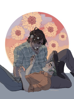 ghostsjogging:For the McGenji Valentine exchange I was given @zerochoir !!! His prompt was:  Genji tying flowers into Jesse’s hair or vice-versa.Happy Valentines Day!!!!!!!