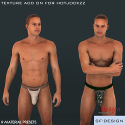 Looking for that perfect texture of RedLightZZ HotJockZZ?? Well SFD has got you covered.  This product contains 9 new material presets. It’s compatible with Daz Studio 4.8  and the Genesis 2 Male! Not only is this a great texture pack, it’s also 35%
