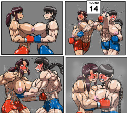 pixivallesey: 09-25-2017 commission  from spartwow  Revi vs Roberta (from Black lagoon) topless boxing 