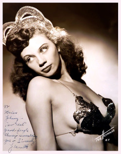 burleskateer:       Jeanette Leffler        Vintage 40’s-era promo photo personalized: “To Marie &amp; Johnny — Two “real” grand people.. Always remembering you.  — Sincerely,  Jeanette”       
