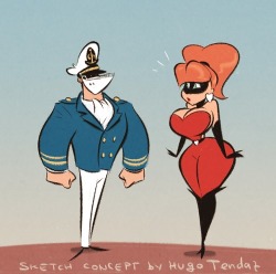 Heartbeat and Captain Motorboat - Concept Sketch 2  For today&rsquo;s morning sketch I made some changes for Captain Motorboat. Now it should be more clear what his power is. And I think I&rsquo;ll go with these proportions for Heartbeat when I make the