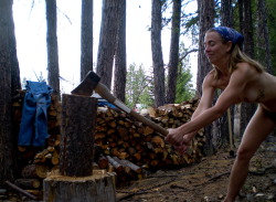 Copping wood naked. Â  More freedom of motions and stay cool.  nakedexercise:  dothingsnaked:  Chop wood naked!  Naked log cutting. 