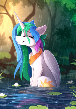 yakovlev-vad:    And one more little pic with Celly just for mood) Actually I keeping this idea from summer, from that hot days when you really dreaming about refreshing rain. So let’s imagine that this is one from hot days in Equestria and Celly decided