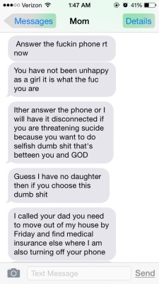 lostcave:how coming out went for me.   also just so you know, i never threatened suicide, i don’t know where she got that from.   luckily i went in knowing that this would be the outcome, and really, i’m okay. my dad is the most supportive human being