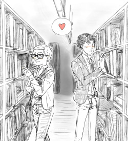 busylilblop:  lvstrade said: Your art style is so pretty uwu Could I possibly request some Teenlock? x Student!nerd!john meets teen!lock in a library ! @//w//@ 