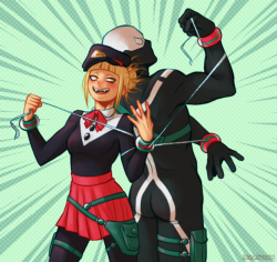 koklidraws: I’m late for Day 3 of @bnha-rarepair-month : “Pro Hero Duo”. In the end I gave up on Twice’s costume, he’s just got a holster and a bag, but hey ! Matching accessories for him and his partner ! 