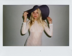 americanapparel:  Jessie in the Crochet Long Sleeve Dress &amp; California Floppy Hat. Spring 2014. 