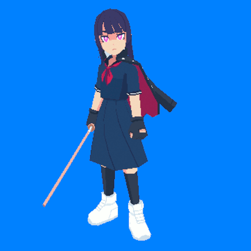 priichu:  Lowpoly of my delinquent girl, Suzu. The rival delinquent might just render out my first sukeban comic from a 100 years ago in lowpoly 3D