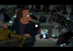 couldn&rsquo;t sleep and was watching late night Futurama, spotted the Iron Giant in the background &lt;3 also rosie the robot hanging in the back there. The next scene had a dalek too. I love this show