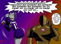 cdb2k3:  Raven Super Bowl Commish 2 by CDB2 This was for aftermath of the past season Super Bowl.  Raven shaking her purple rear end in the face of a super-salty Slade. ________________________________  Raven &amp; Slade &copy; DC Comic &amp; Cartoon