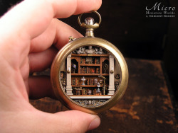 lettingthewaterholdmedown:  gregorygrozos:  I have been slowly building this piece for a while now. It is one of my  most intricate pieces on this scale and I am really excited about how it  turned out. As you can see, it is a tiny Victorian library in