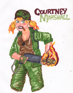 Courtney Marshall - marker sketch. I thought of this court-martial pun while laying in bed the other night. It&rsquo;s like a drag name of a derby name, but i don&rsquo;t do either&hellip; potentially a bad ass trans/lesbian soldier gone awol and fubar,
