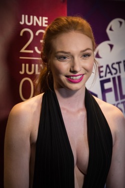 ratingcelebtits:  Next person on the list is Eleanor Tomlinson. She hasn’t appeared topless (or otherwise nude), but does like her low cut dresses. As you can see, Eleanor has relatively big pair of tits that looks great.  I rate her tits 8/10 