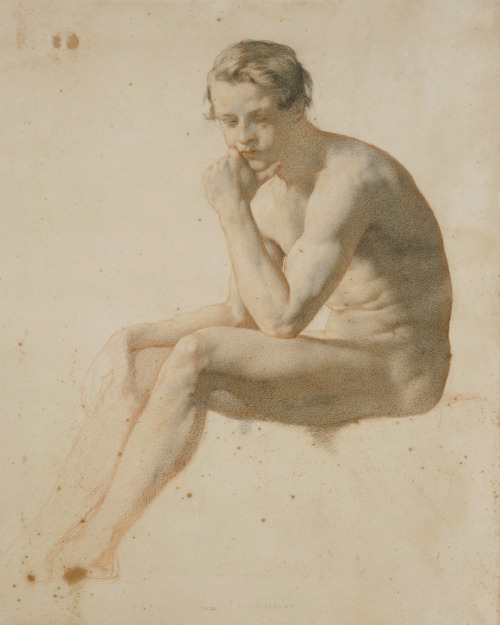 antonio-m:William Mulready (1786 - 1863), Seated male nude (probably 1850s). Irish. Royal Academy of Art. 