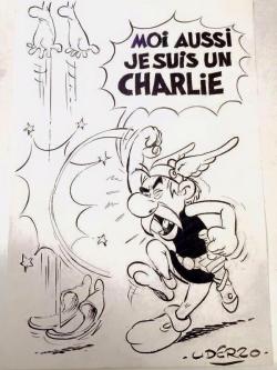 prostheticknowledge:  Uderzo, 87 year old retired creator of Asterix, put this together in support of Charlie Hebdo [source]