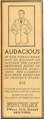 questionableadvice:   ~ Trench and Camp newspaper, (Camp Upton, Long Island, N.Y. edition), Volume 2, Number 33, May 20, 1919   “If the fabric were not so modest of pattern the jacket sketched might be considered audacious.”   
