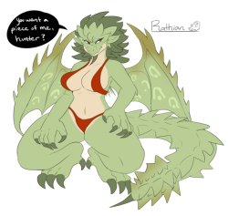 spicynomnoms:  TWITTER|FURAFFINITY|PICARTOI’ve been having a lot of fun with MHW &lt;3 Rathian is one of my fav monsters. If you like challenging quests and gearing up, I would recommend this game! This game has made me into a MH fan &lt;3 More monster