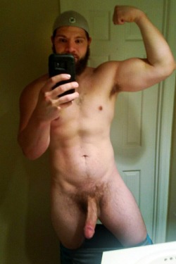 brainjock:  Beefy Bro got a BIG ol DICK!  This broski is from Ohio and 28 yo. I love the out of control scruff, but most people probably think he’s hotter in the shaved pics. Now most of the bros I meet online are horn-dogs, but this stud is horny as
