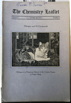 othmeralia:I’m sure Nitrogen is important to cats, but most likely the editor of the 1931 edition of the Chemistry Leaflet just wanted to put a picture of his cat on the cover.  I really can’t blame him, this cat is pretty cute.Image from volume