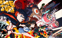 Cool new billboard art work by Kill la Kill character designer Sushio (すしお) for the Texas-based convention Anime Matsuri 2015, featuring characters from Kill la Kill, Inou Battle Within Everyday Life, Little Witch Academia, and Inferno Cop along