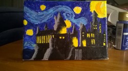 Hogwarts and Starry Night by KirstenMy first painting ever. I have no painting experience whatsoever and I’m really proud of this, flaws and all. I used my own tattoo as a reference. Please do not delete caption or change source.