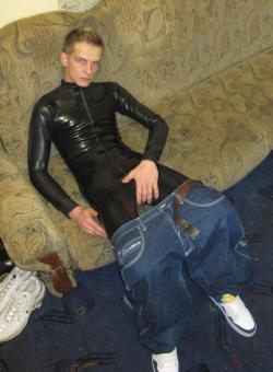 kinkywiddlemind:  I see you wore your rubber catsuit under your clothes all day just like I asked. How about you keep wearing it the rest of this week. But take off the jeans and shoes for now. I want to shine that rubber back up
