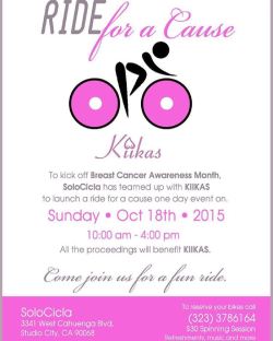 This month is breast cancer awareness month. I&rsquo;m so excited @kiikasorg is having a ride for the cause one day event at @solocicla in studio city. Please follow both @solocicla &amp; @kiikasorg for more details on how to join. I personally will be
