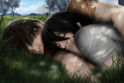 oomarilliaoo:  May 24th : Sleep here some sleeping eremika *Q* It’s been a while since my last sleeping drawing :D I had a lot of fun drawing it c: I really had problems with the pose this time but I really wanted to draw eren and mikasa enjoying the