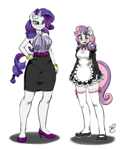 pia-chan:Maid for MaidenSweetie Belle wanted some help to get Button Mash attention (he seems to be too focused in videogames all the time). Rarity thinks she’s got the best solution…Rarity: “Spikey-Wikey loves it when I wear this for him.”SB:
