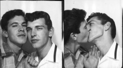 vintageeveryday:  Two men kissing in a photobooth in 1953. 