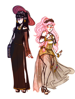 catskid100:  More fe:a fashion AU Tharja being plegian starts off being super chic but as she spends more time with robin and the others slowly becomes more casual, but still keeps a bit of that gloomy chic Olivia is super earthy with maxi skirts and
