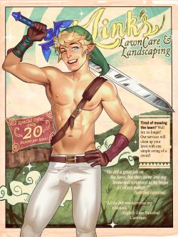 raspbeary:  in my eternal journey to find a balance between pinup, graphic imagery and illustration for my personal style, i decide to experiment with fake ads featuring link as my first victim 