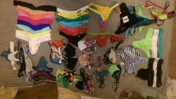 My 71 various thongs and the three bags I keep them in.     