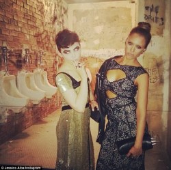 aninfinitejmfan:  Jessica Alba and Ginnifer Goodwin in men’s room Look, both Jess and Ginnie are being naughty here by going to take a piss in the boy’s rest room rather than hitting the ladies room.  No wait, isn’t it the smart thing to do considering