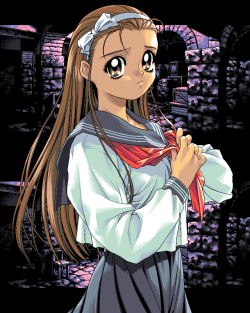 Cute sailor girl with a shy and scared expression in a dark warehouse/dungeon.