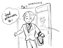 ingthing:  Feb 3rd Wedding Planner/Florist AU Stream (2/3) Someone asked me if Yuuri ever has his hair pushed back in this AU and… well….  He got a little wet when the hose went haywire.  My Wedding Planner/Florist AU Tag Do not repost/redistribute
